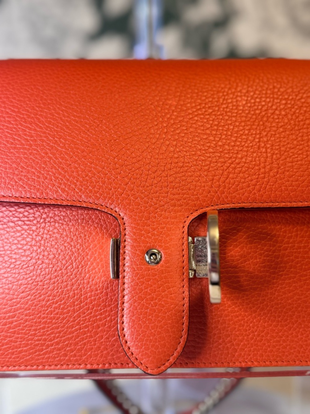 Gucci Authentic Red-Orange Leather Shoulder Bag with Silver Chain Like New w COA - Picture 11 of 14